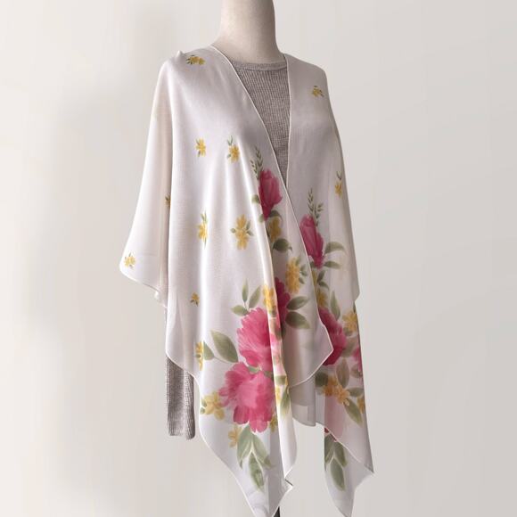 Vintage 100% Silk Scarf Wrap Sheer Botanical Floral Garden Romantic Timeless - Picture 2 of 8